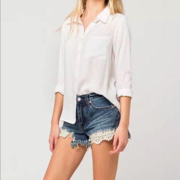 Free People Denim Shorts - Daisy Chain Lace Cotton - Picture 3 of 6